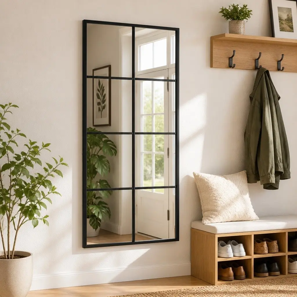 Black Wall Mirror with Minimalist Iron Frame, 40x80 cm