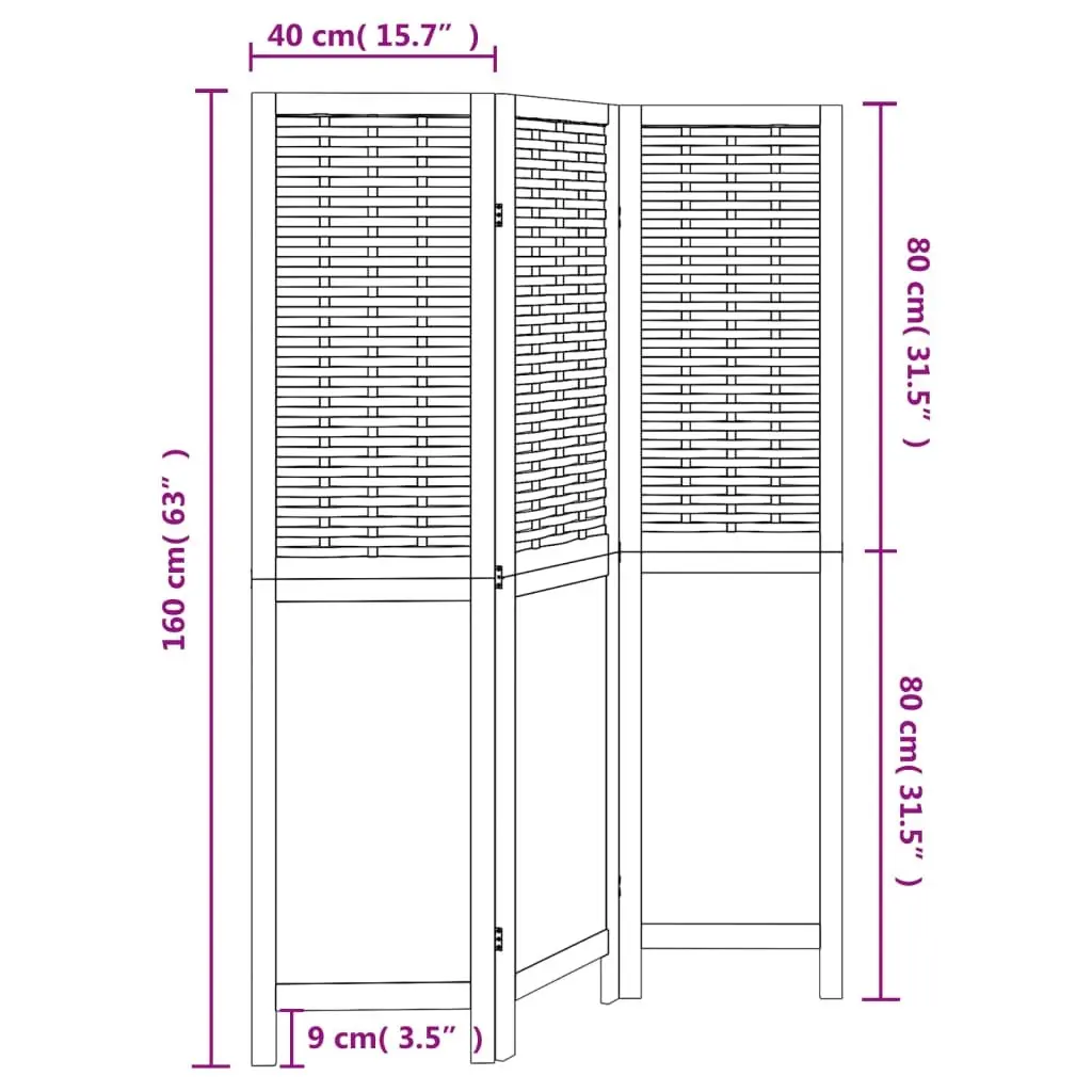Room Divider Wood Frame 3 Panels Dark Brown Folding Privacy Screen Indoor Partition
