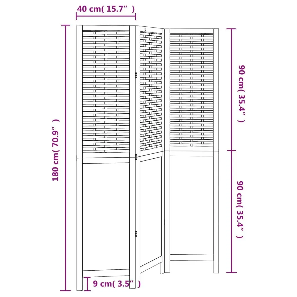 Dark Brown 3-Panel Room Divider Folding Screen