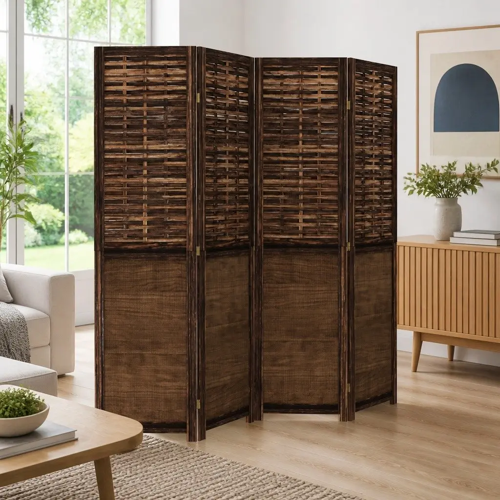 Dark Brown Folding Room Divider with Four Panels