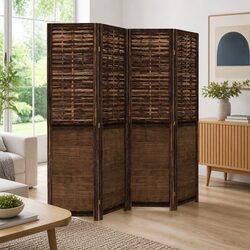 Dark Brown Folding Room Divider with Four Panels