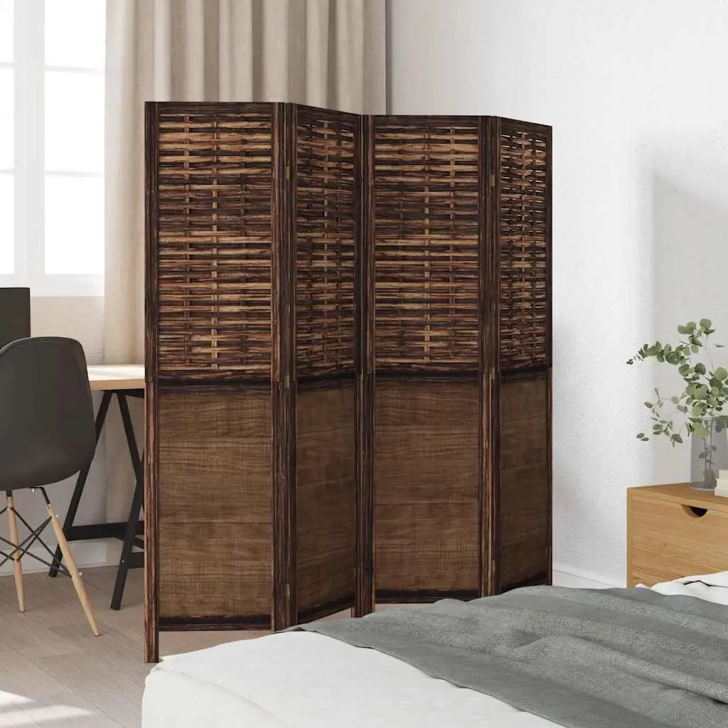 Dark Brown Folding Room Divider with Four Panels