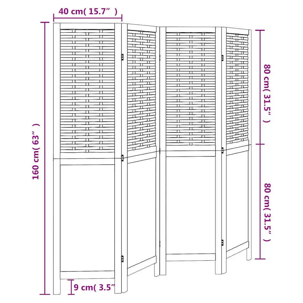 Dark Brown Folding Room Divider with Four Panels