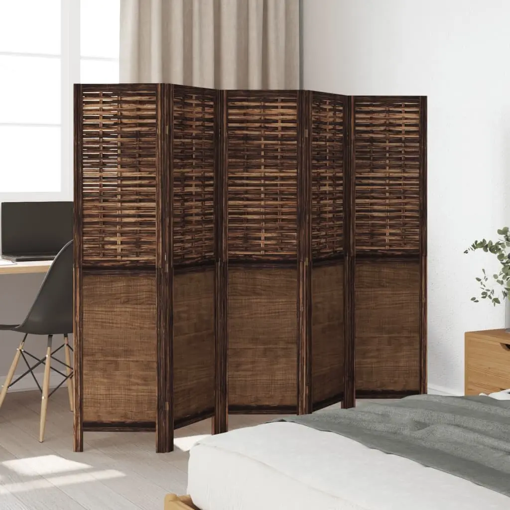 5-Panel Brown Folding Room Divider for Privacy