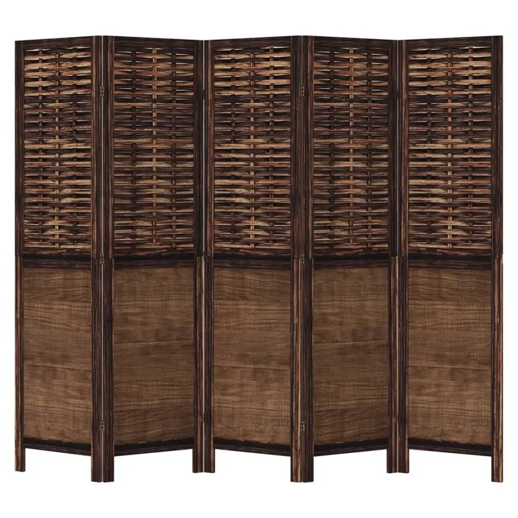 5-Panel Brown Folding Room Divider for Privacy