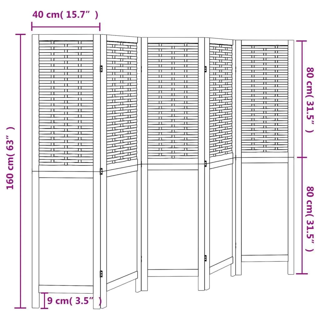 5-Panel Brown Folding Room Divider for Privacy