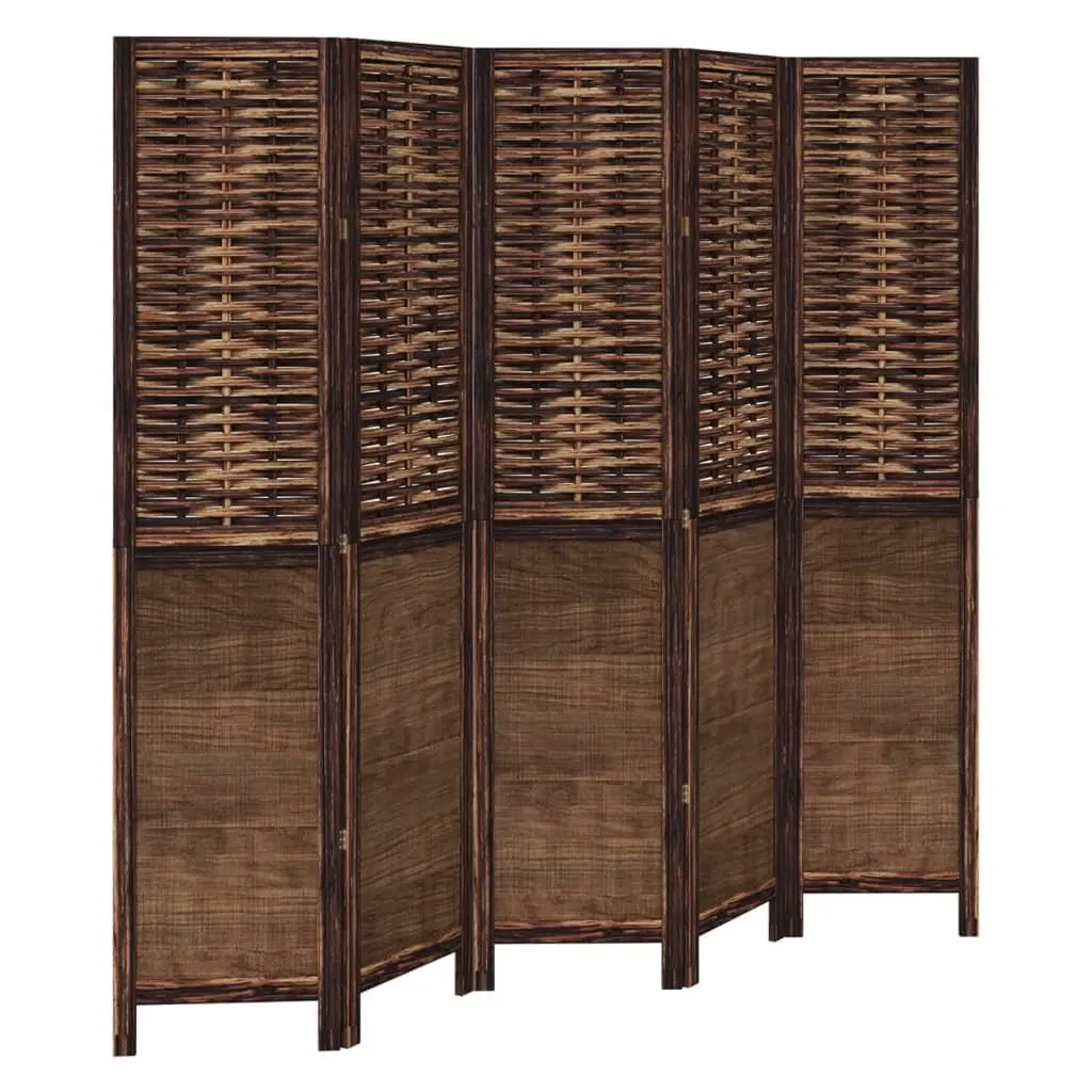 Brown Solid Wood Folding Privacy Screen with 5 Panels