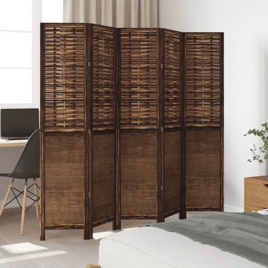 Brown Solid Wood Folding Privacy Screen with 5 Panels