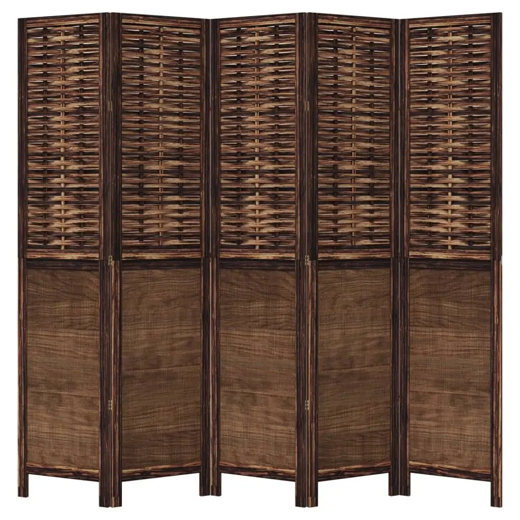 Brown Solid Wood Folding Privacy Screen with 5 Panels