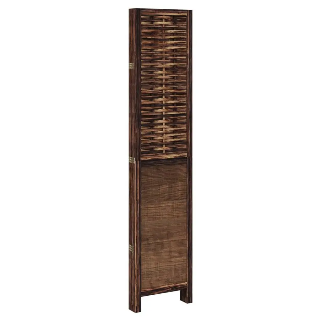 Brown Solid Wood Folding Privacy Screen with 5 Panels