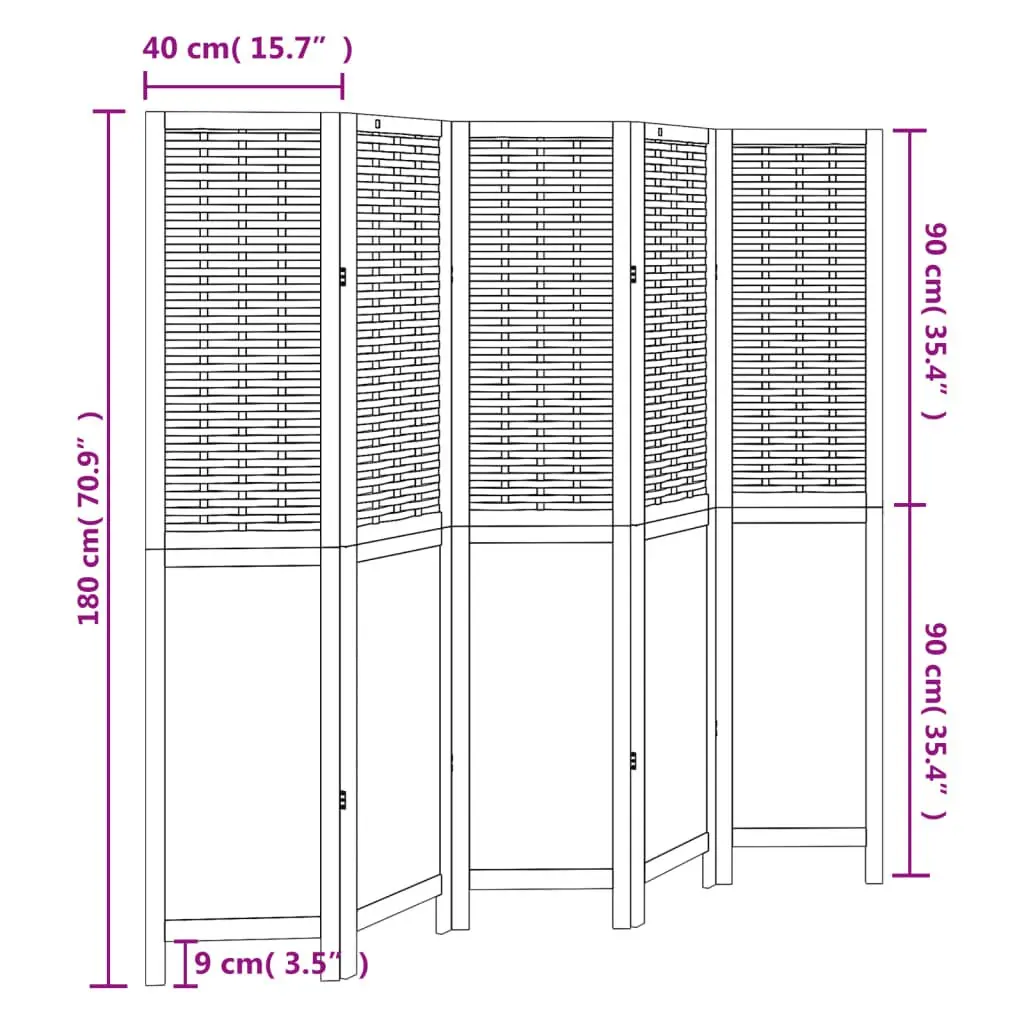 Brown Solid Wood Folding Privacy Screen with 5 Panels
