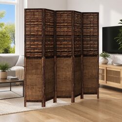 Elegant Brown Solid Wood Room Divider with 5 Panels
