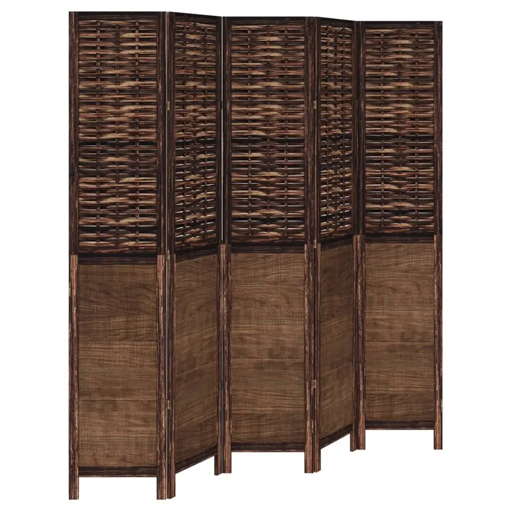 Room Divider Solid Paulownia Wood 5 Panels Brown Folding Privacy Screen