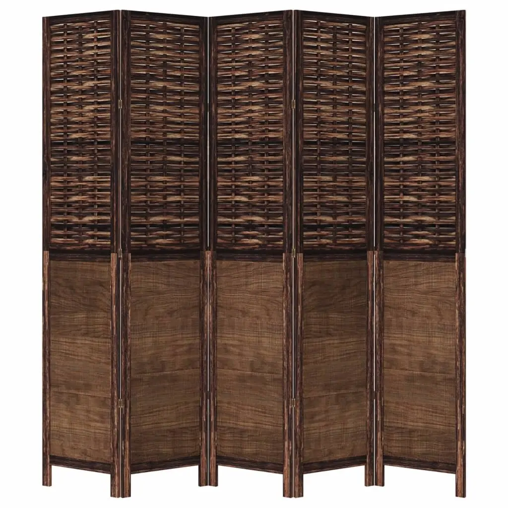 Room Divider Solid Paulownia Wood 5 Panels Brown Folding Privacy Screen