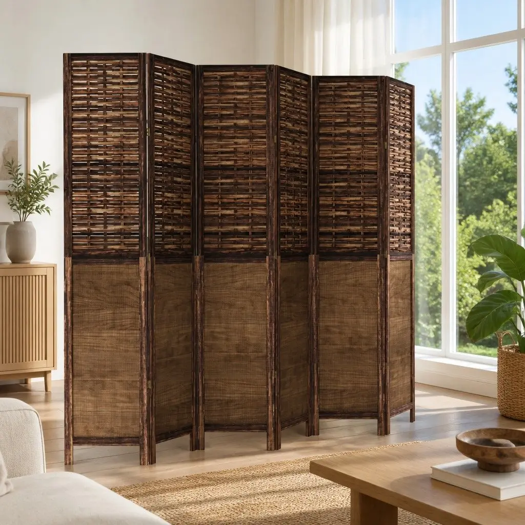6-Panel Dark Brown Folding Room Divider