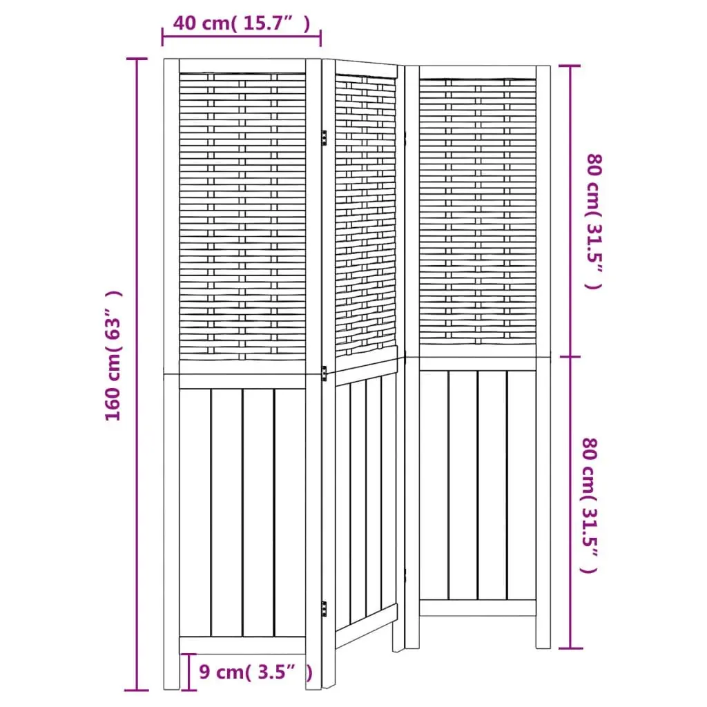 Room Divider Natural Bamboo Engineered Wood 3 Panels White Folding Privacy Screen