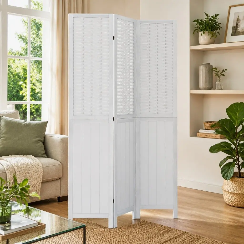 3-Panel White Folding Room Divider for Privacy