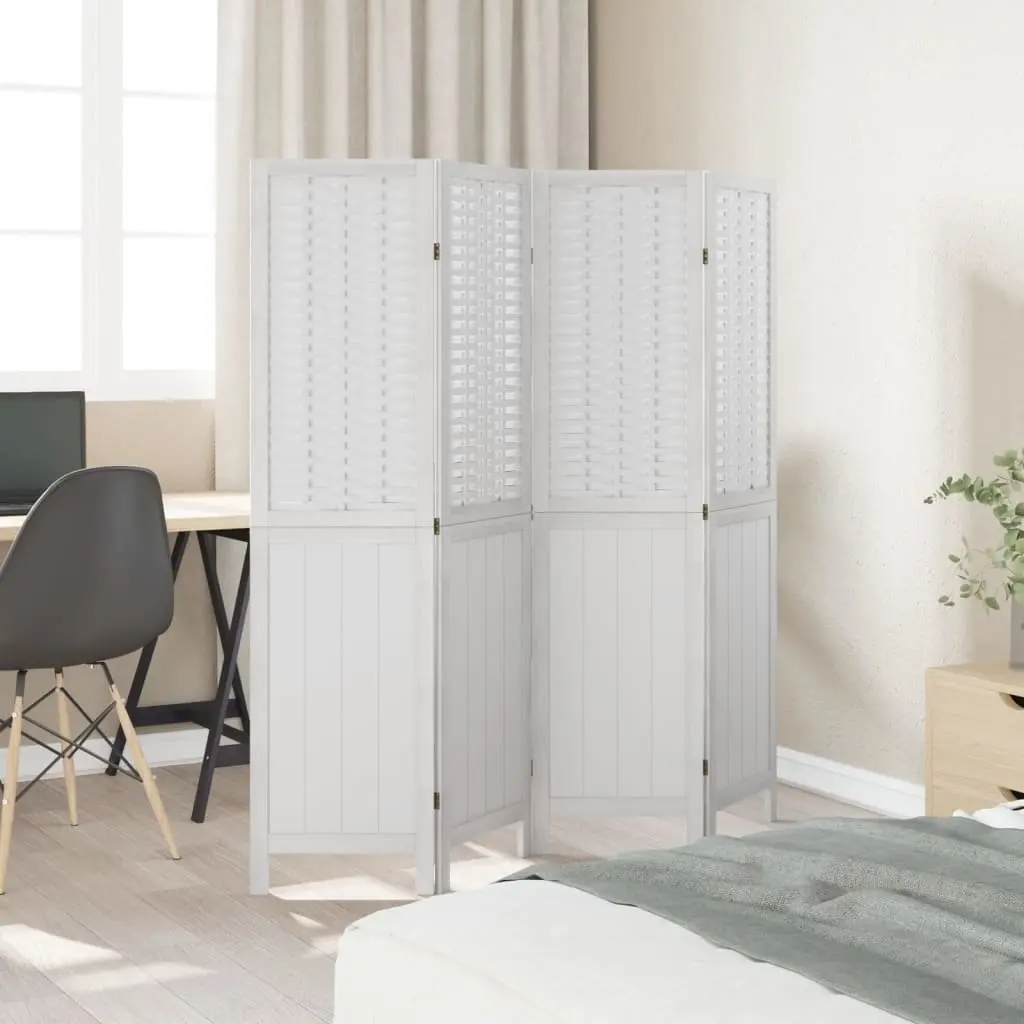 4-Panel White Folding Screen Room Divider