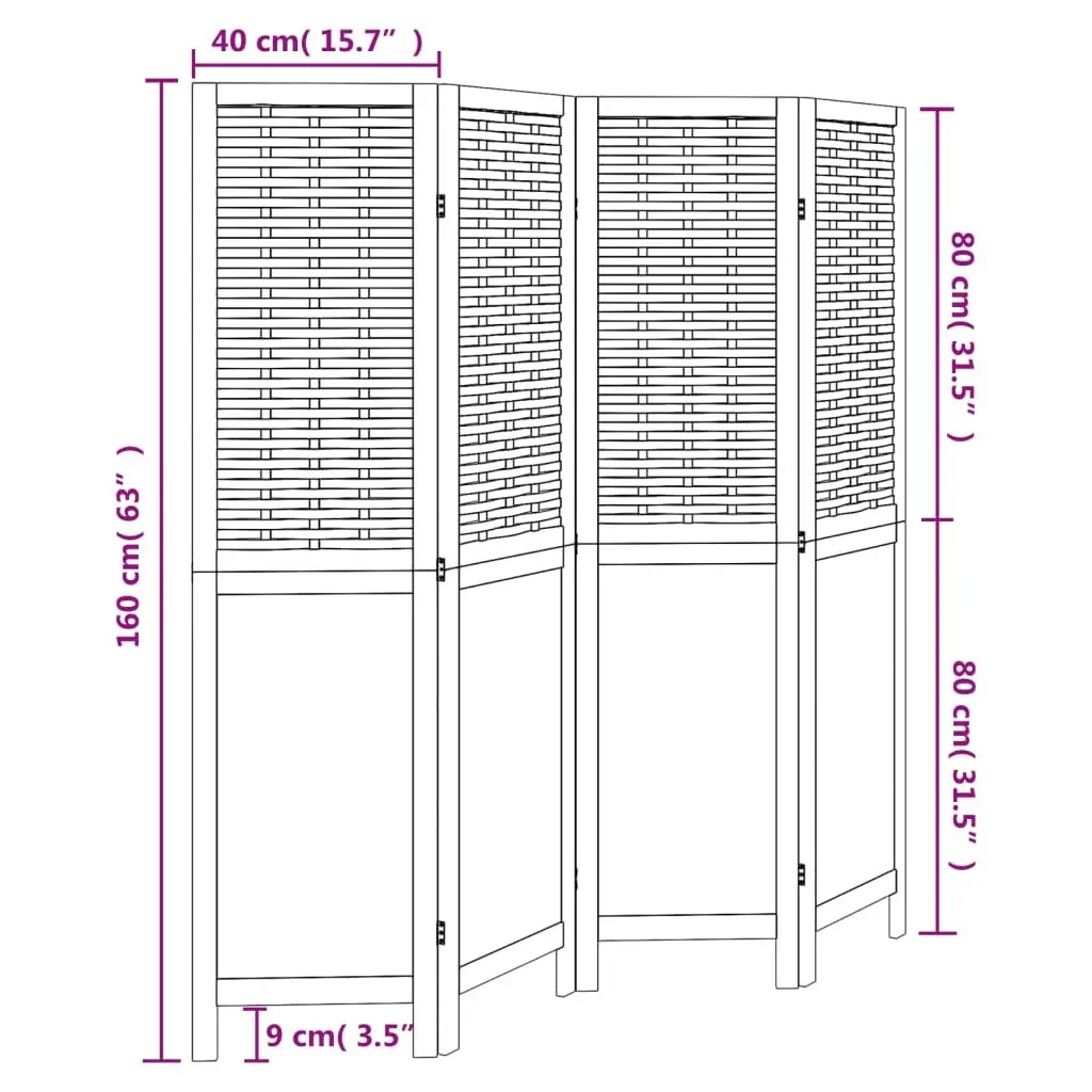 4-Panel White Folding Screen Room Divider