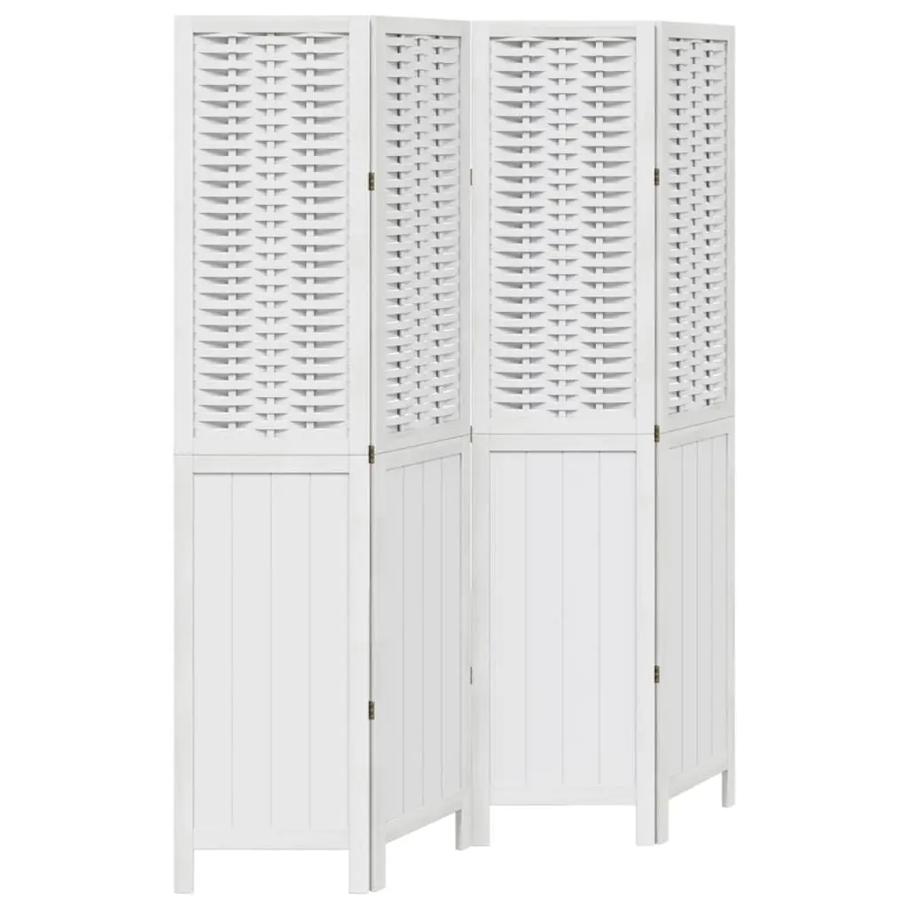Room Divider Bamboo Engineered Wood 4 Panels White Folding Privacy Screen