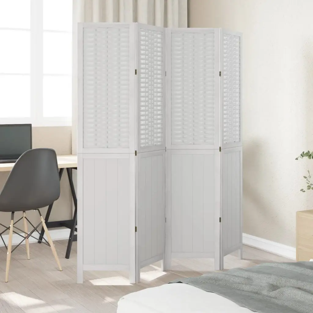 Room Divider Bamboo Engineered Wood 4 Panels White Folding Privacy Screen