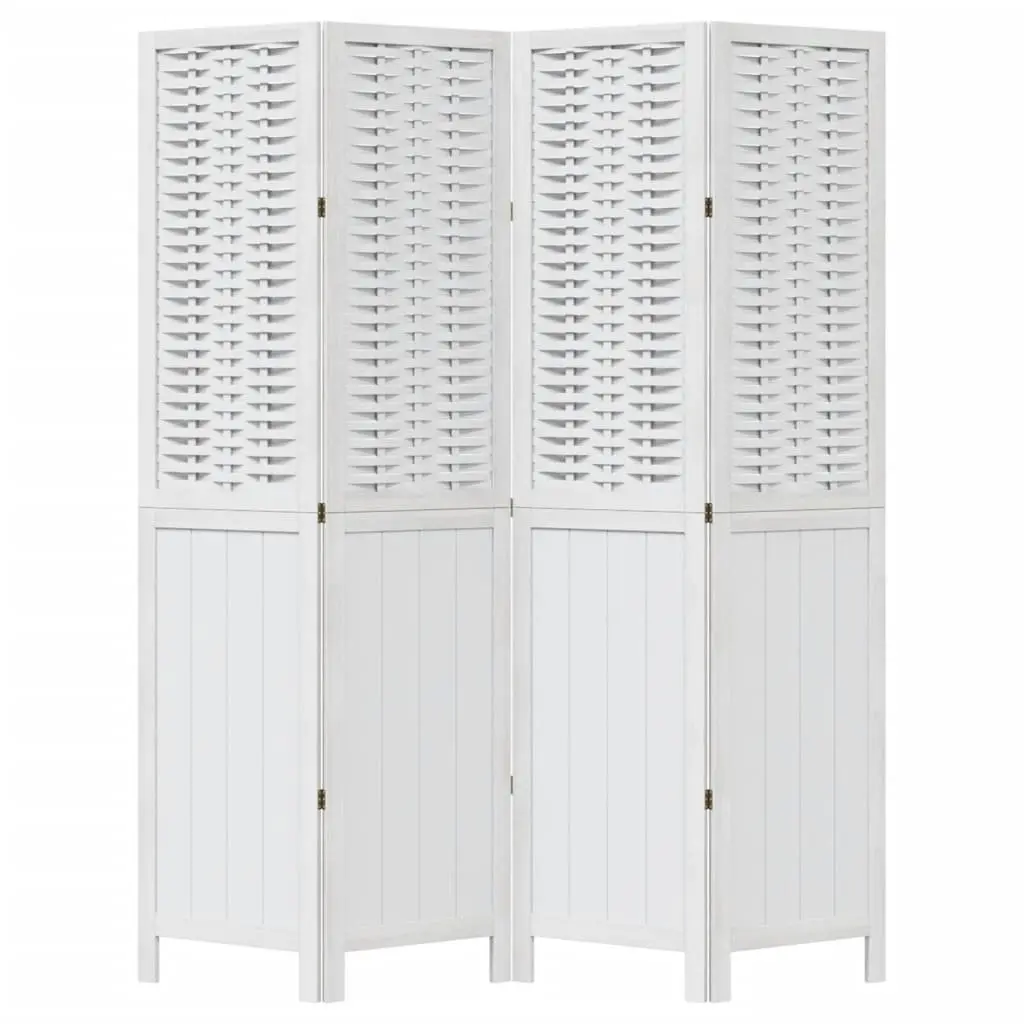 Room Divider Bamboo Engineered Wood 4 Panels White Folding Privacy Screen