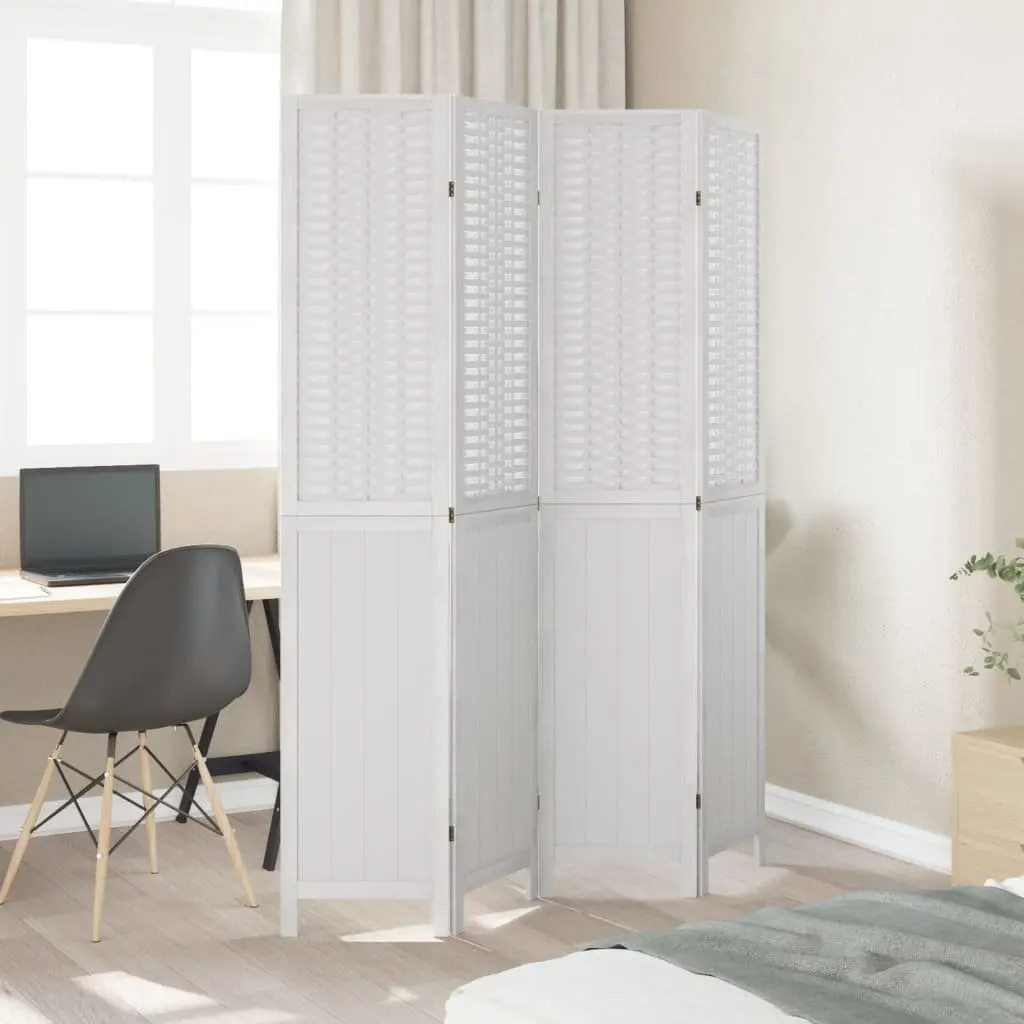 4-Panel White Room Divider with Metal Hinges
