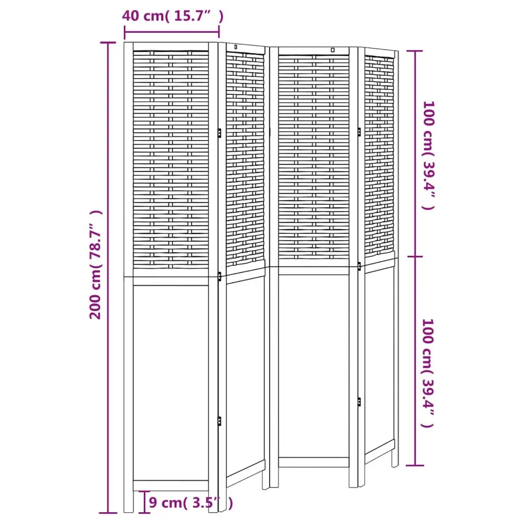 4-Panel White Room Divider with Metal Hinges