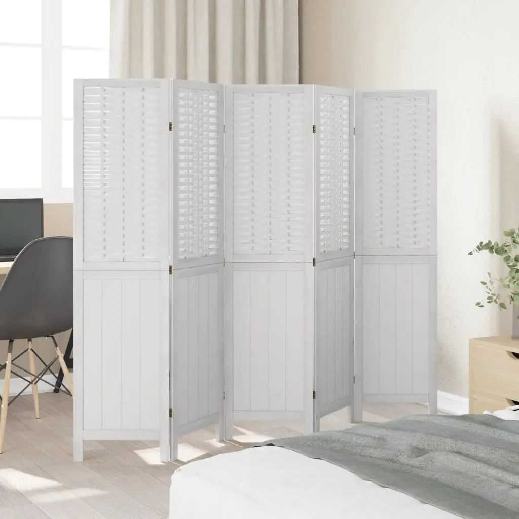 5-Panel White Folding Room Divider with Durable Frame