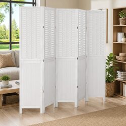 Folding Privacy Screen Partition with 5 Panels in White