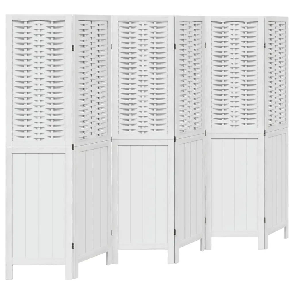 Room Divider Bamboo Wood 6 Panels White Folding Privacy Screen Indoor Partition