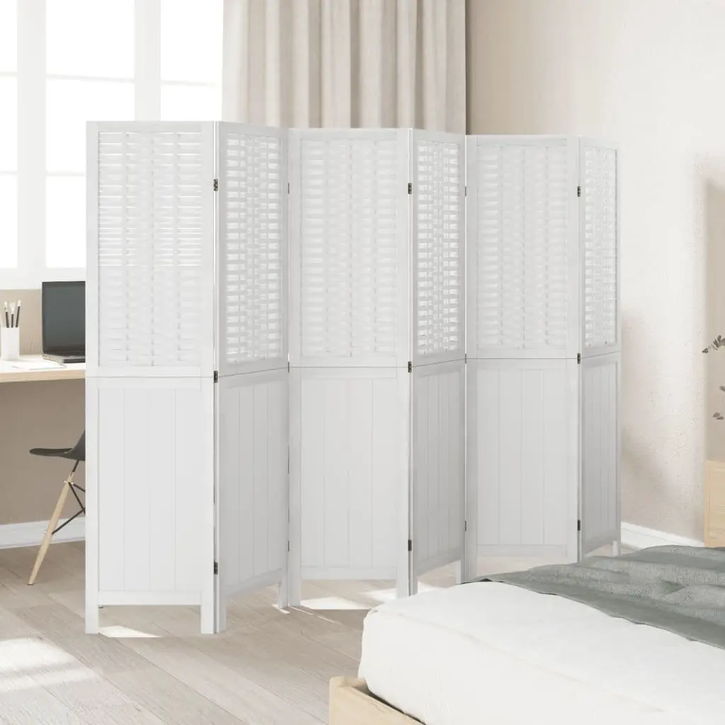 Room Divider Bamboo Wood 6 Panels White Folding Privacy Screen Indoor Partition