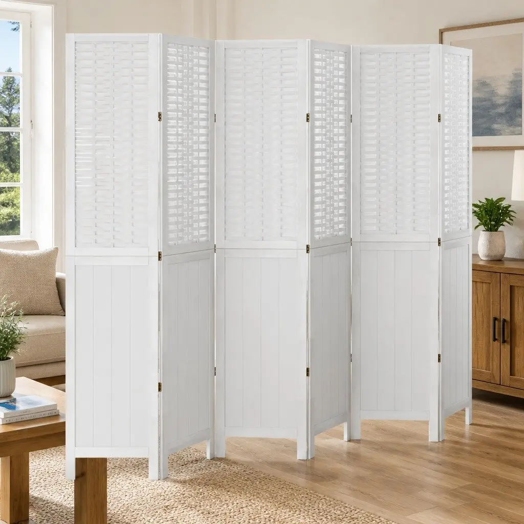6-Panel White Folding Room Divider for Indoor Use
