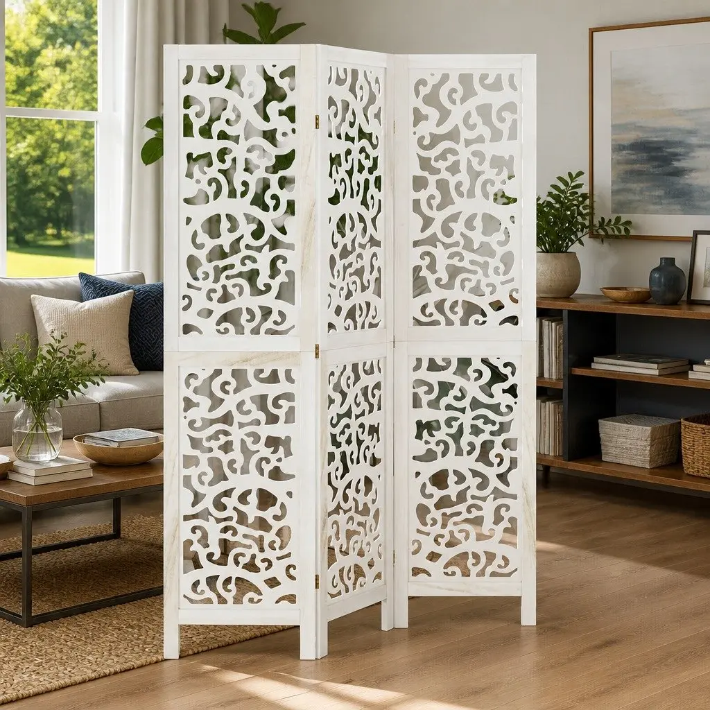 3-Panel White Folding Room Divider for Privacy