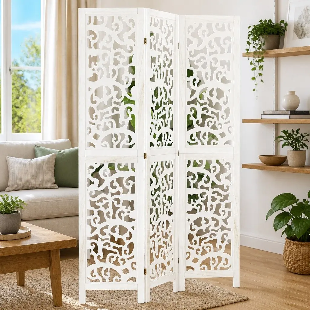 3-Panel White Folding Room Divider for Privacy