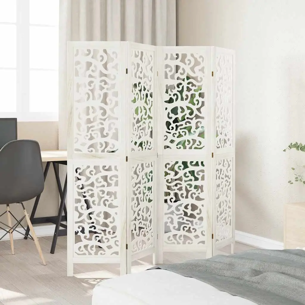 4-Panel White Room Divider with Durable Wood Frame
