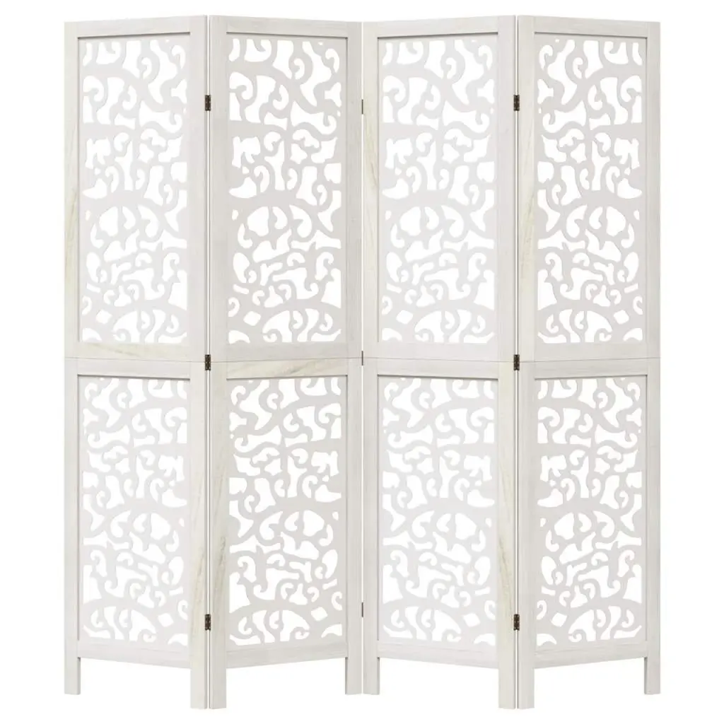 4-Panel White Room Divider with Durable Wood Frame