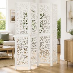 Premium 4-Panel White Folding Screen Privacy Divider