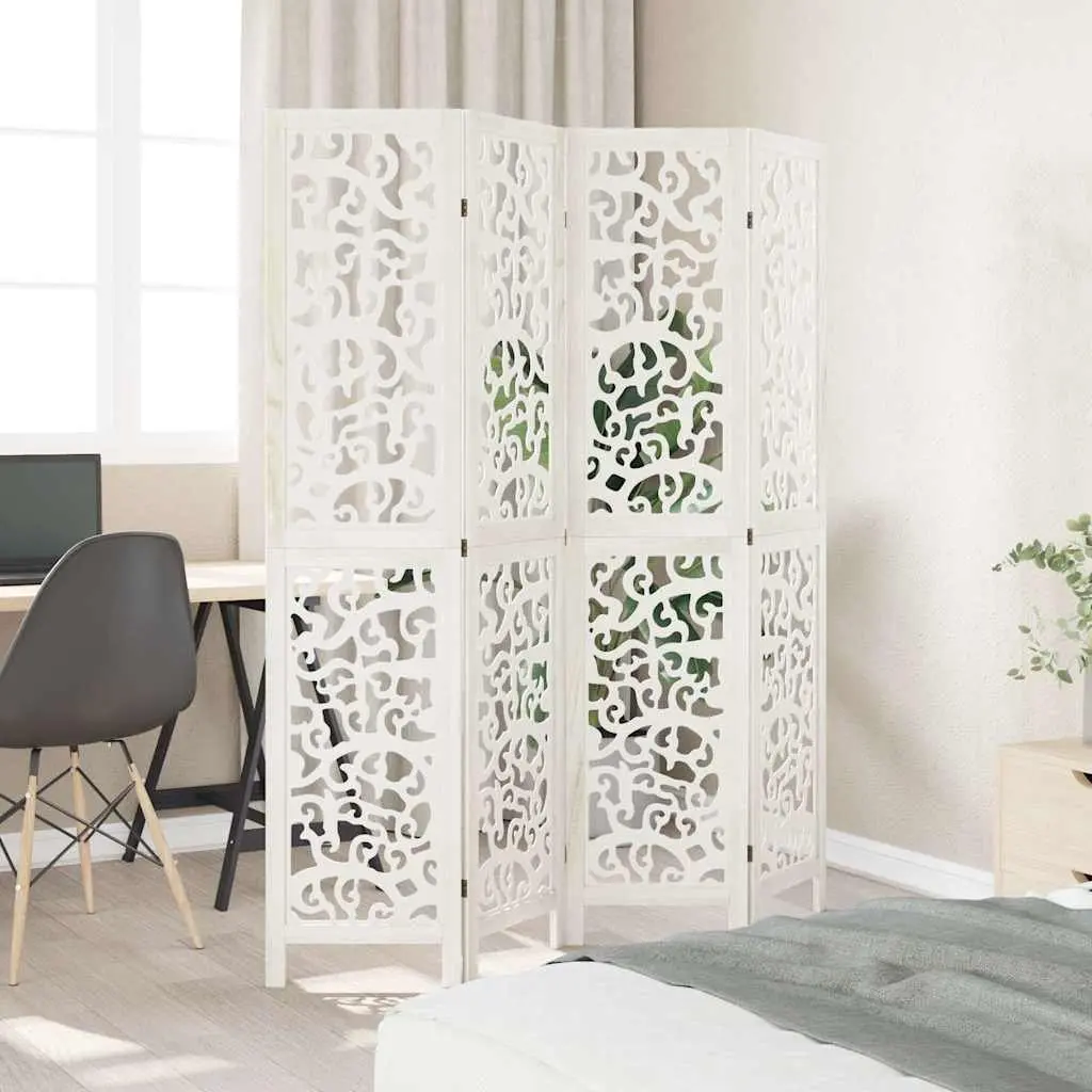 4-Panel White Folding Screen Privacy Divider