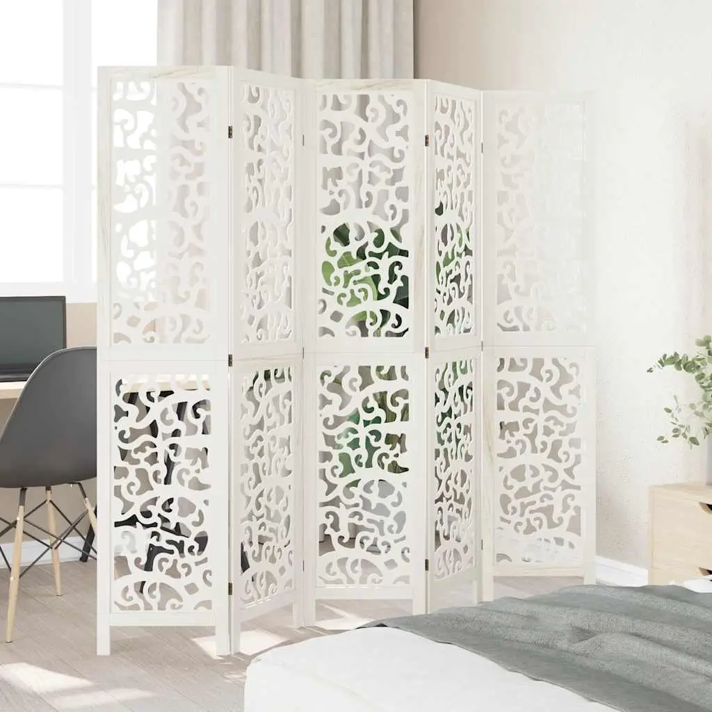 5-Panel White Folding Room Divider