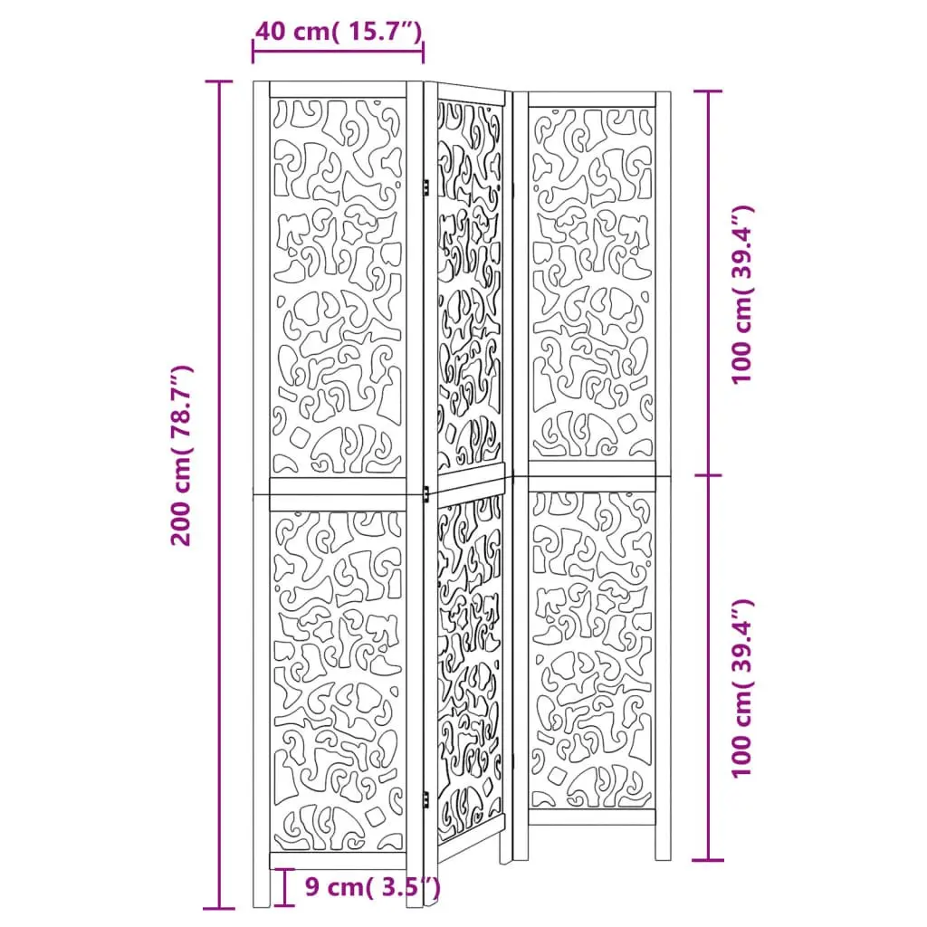 Black 3-Panel Folding Room Divider for Privacy