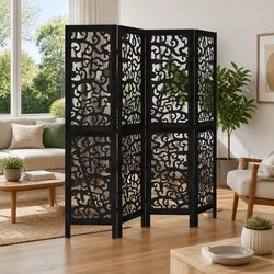 Black Folding Room Divider with 4 Durable Panels