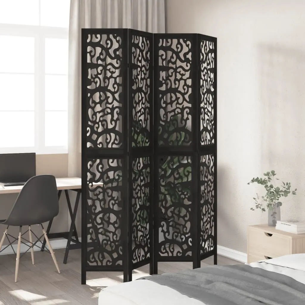 4-Panel Folding Room Divider in Black Solid Wood