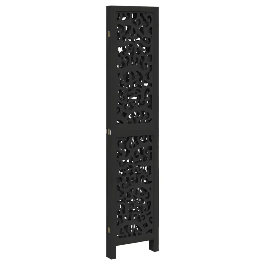 4-Panel Folding Room Divider in Black Solid Wood