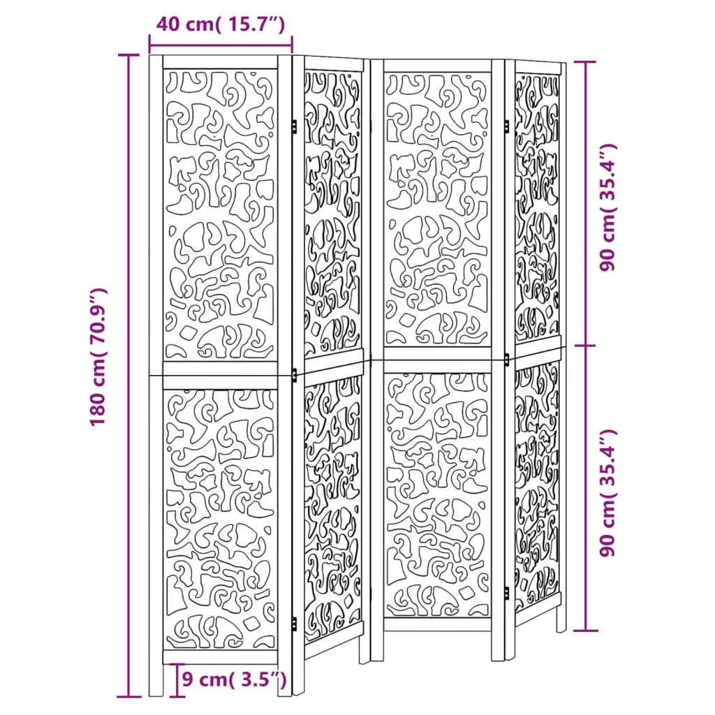 4-Panel Folding Room Divider in Black Solid Wood