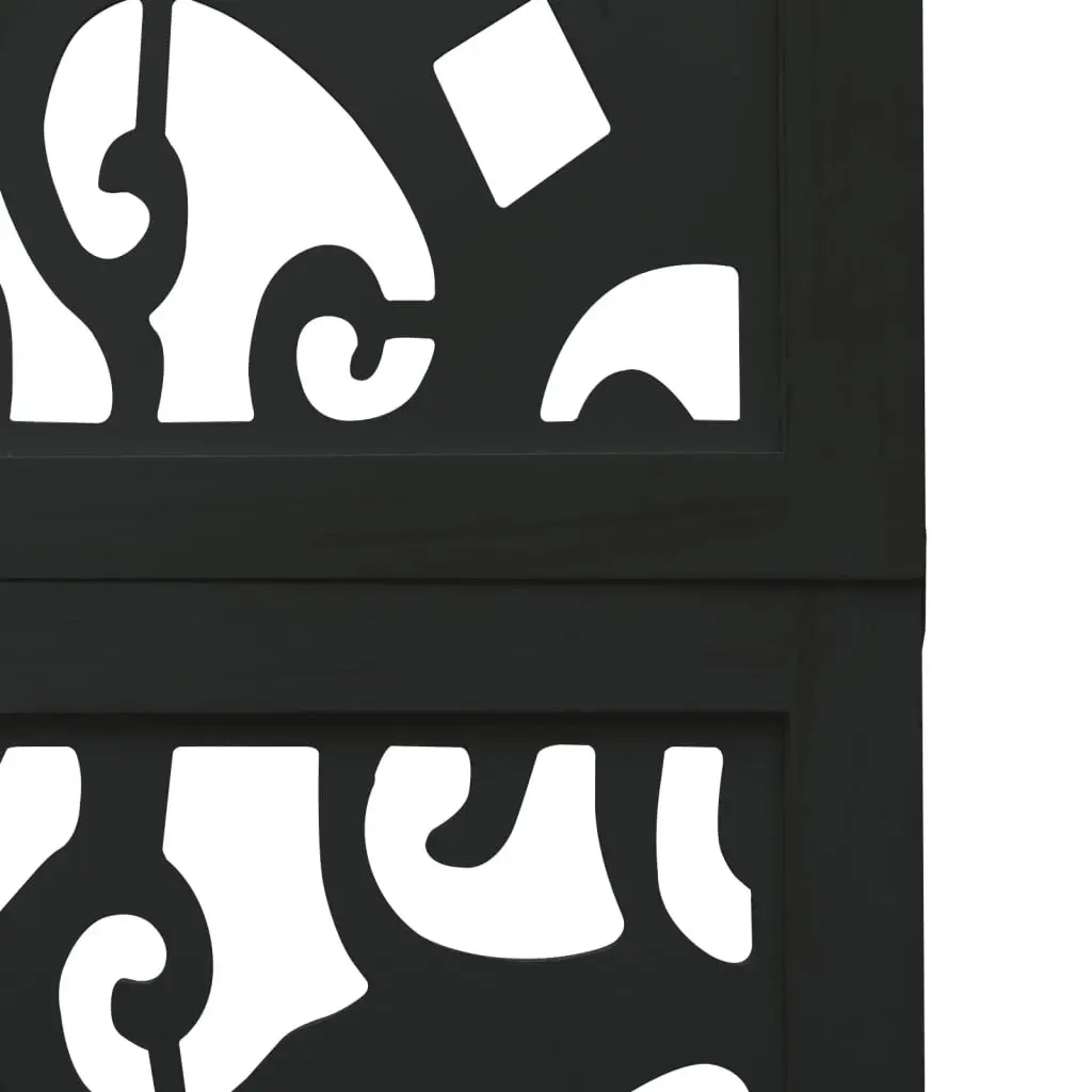 Room Divider Solid Paulownia Wood 4 Panels Black Folding Privacy Screen Indoor