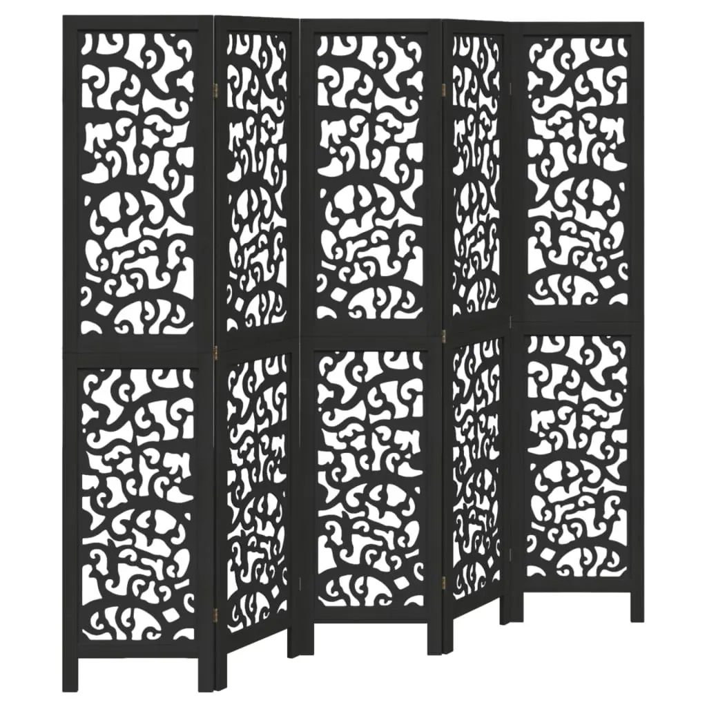 Room Divider Paulownia Wood 5 Panel Folding Privacy Screen Black