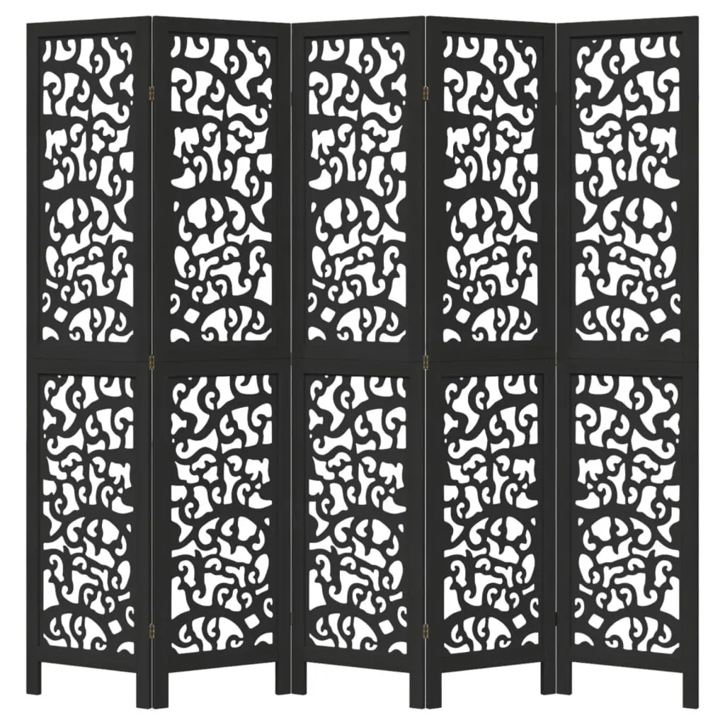 Room Divider Paulownia Wood 5 Panel Folding Privacy Screen Black