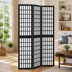 Black Paulownia Wood Folding Room Divider with 3 Panels