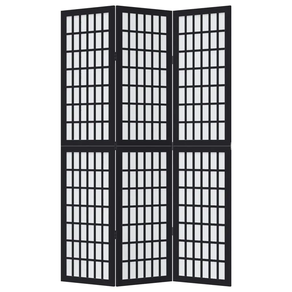 Room Divider Paulownia Wood 3 Panels Black Folding Privacy Screen Partition